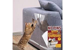 POLAMG Cat Scratch Furniture Protector - 10 Pack Thick Soft Film Couch Protector; Heavy-Duty Adhesive; No Residue Cat Tape for Curved Edges & Walls (10P No Pins)