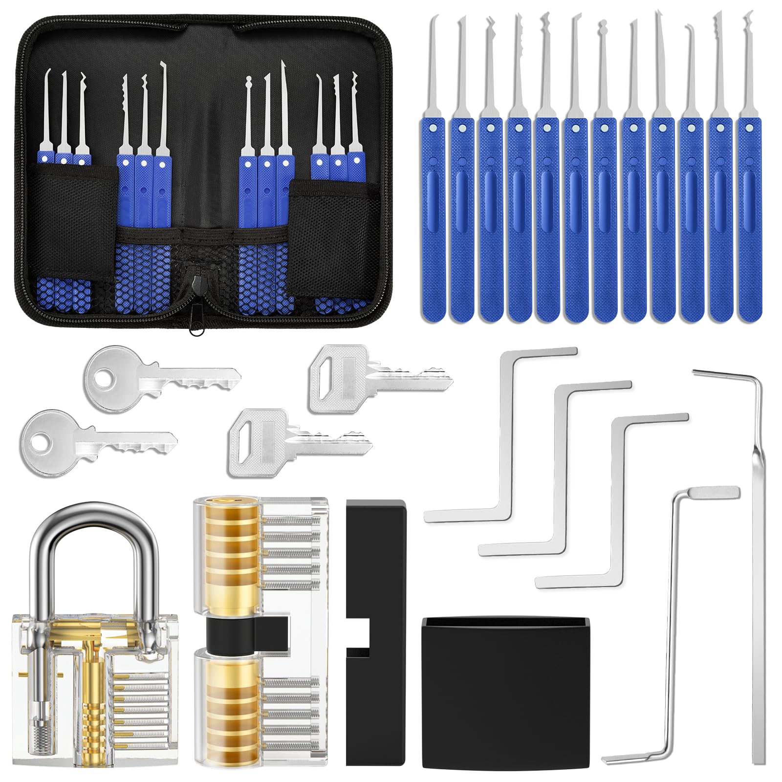 Lock Pick Set, Eventronic 17-Piece Lock Picking Tools with 2 Clear Practice and Training Locks for Lockpicking, Extractor Tool for Beginner and Pro Locksmiths