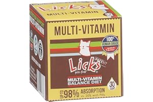 Licks - Cat Vitamins - Cat Multi-Vitamin Containing Pantothetic Acid, Calcium, Manganese, and Taurine - LiquiPaks - 30 Use