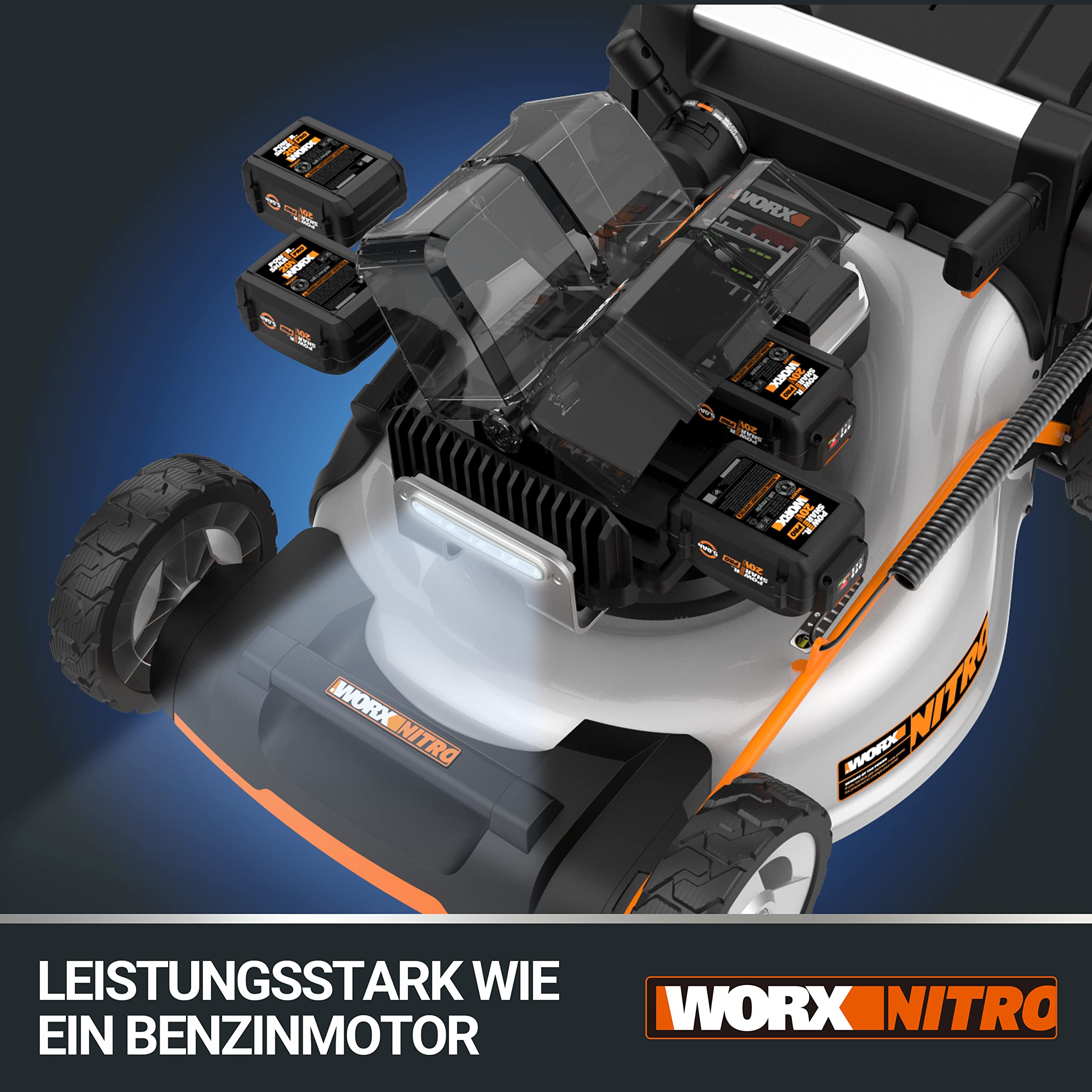 WORX WG761E Nitro Profi Akku Rasenmäher 80V (4x20V) - Kraftvoller Bürstenloser Motor - Radantrieb - 51cm Schnittbreite, 7 Schnitthöhen - Einhand-Schnitthöhenverstellung - mit 4x4Ah Akkus & Powerbank 4