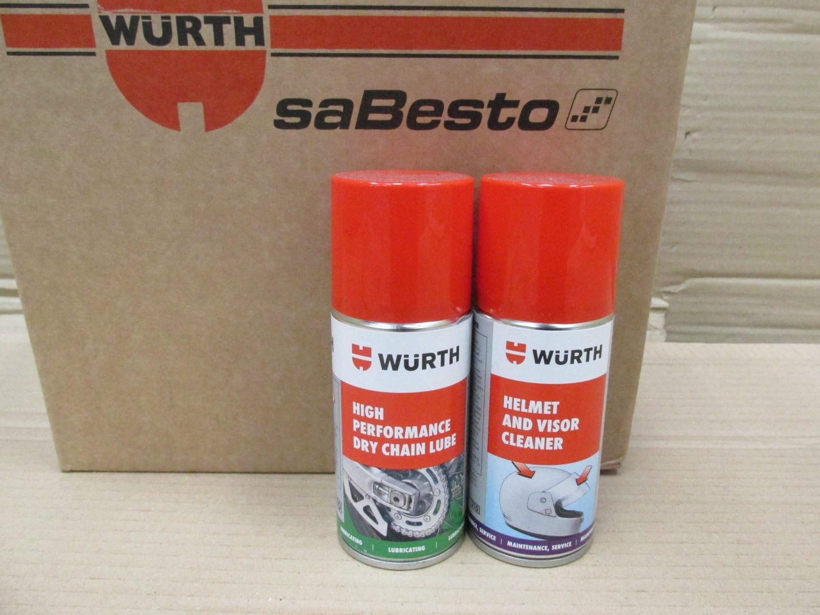 WURTH MOTORBIKE HELMET AND VISOR CLEANER + HIGH PERFORMANCE DRY CHAIN LUBE HANDY CANS 150ML