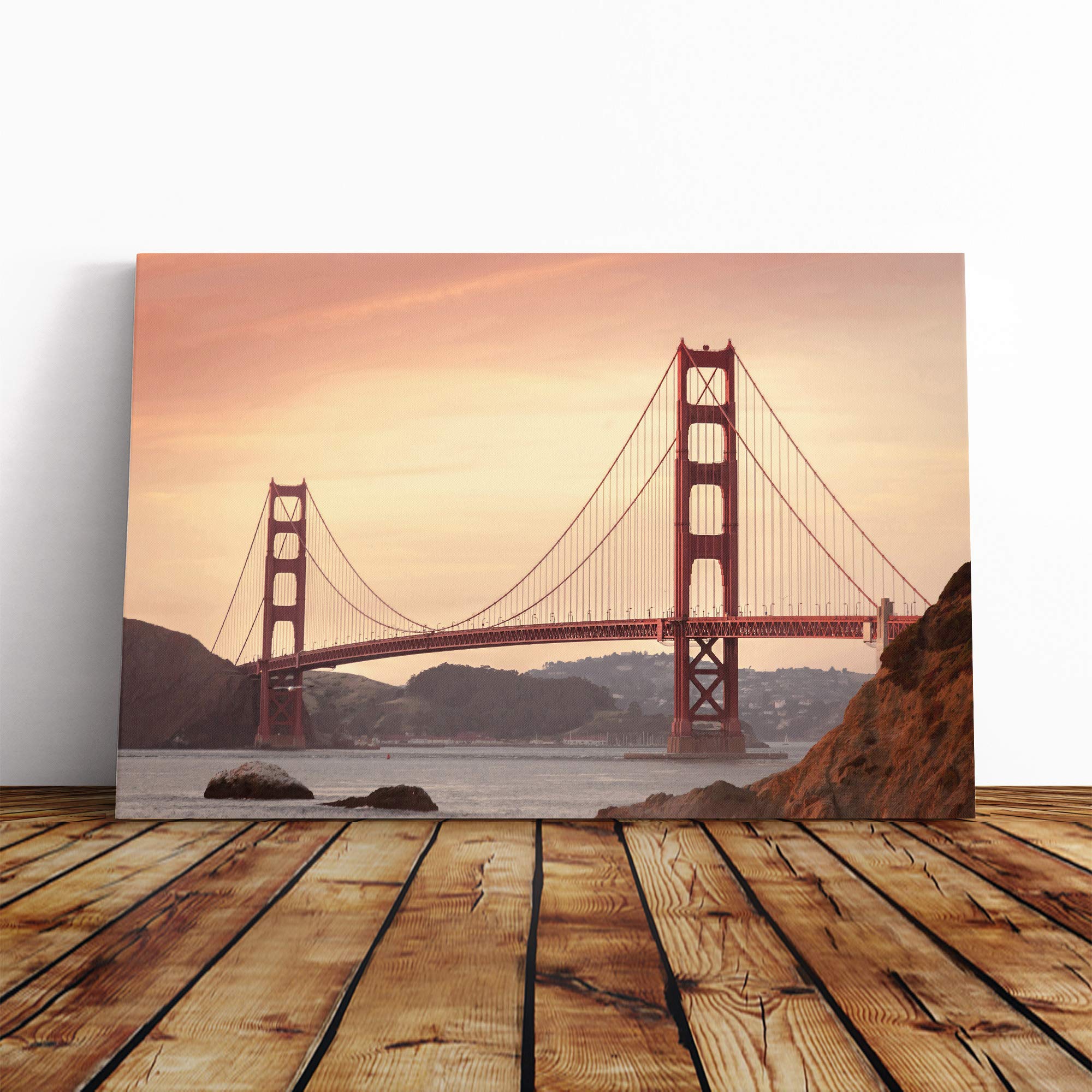 San Francisco Golden Gate Bridge Canvas Print | Gallery Wrapped 30mm Frame Wall Art | 20x14 inches | Ready to Hang | Modern Cityscape Picture | Living Room Bedroom Lounge Office