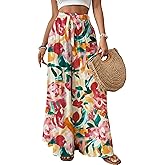 Bsubseach Wide Leg Pants Woman Flowy Floral Palazzo Pants for Women High Waisted Summer Casual Trousers Cruise Outfits