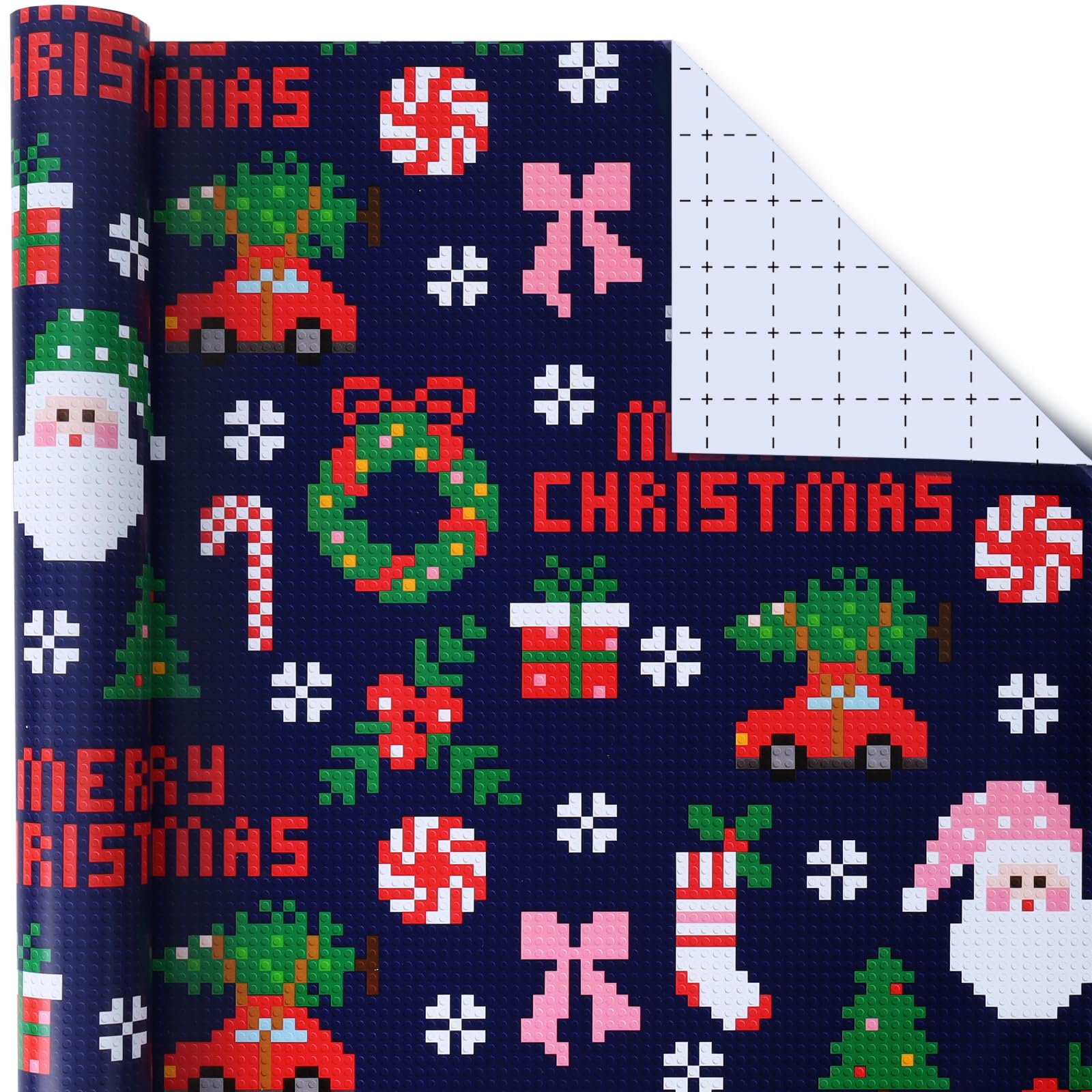 Photo 1 of *****4 PACK****
BIOBROWN Pixel Christmas Wrapping Paper - 17 Inch X 33 Feet (46.7 sq. ft. ttl.) - Santa Claus Design Perfect for Xmas, Party, Holiday Gift Wrap