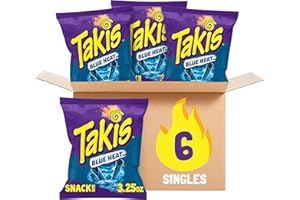 Takis Blue Heat 6 pc / 3.25 oz Snack Size Case, Hot Chili Pepper Flavored Extreme Spicy Rolled Tortilla Chips