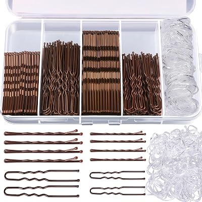 Teenitor 300pcs Bobby Pins Kit Brown Hair Pins Bun Pins Hair Bands 2in 2.75in