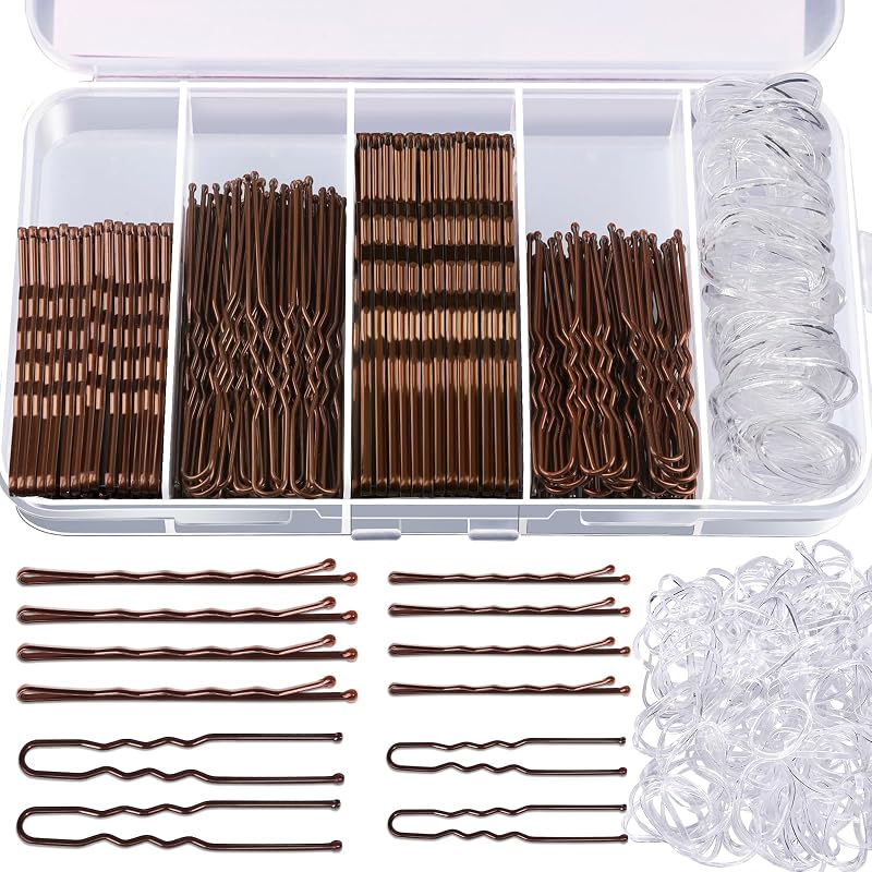 Teenitor 300pcs Bobby Pins Kit Brown Hair Pins Bun Pins Hair Bands 2in 2.75in