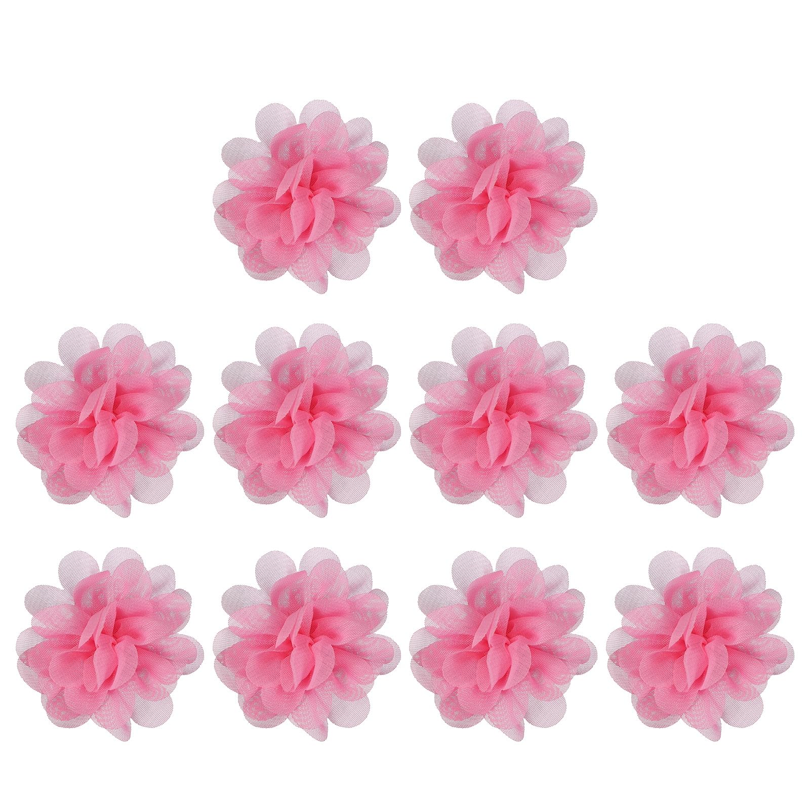 PATIKIL 2" Chiffon Flowers, 10 Pcs Mesh Fabric Flowers Sewing Fabric Appliques Headband Embellishments for DIY Craft Wedding Decor, Dark Pink