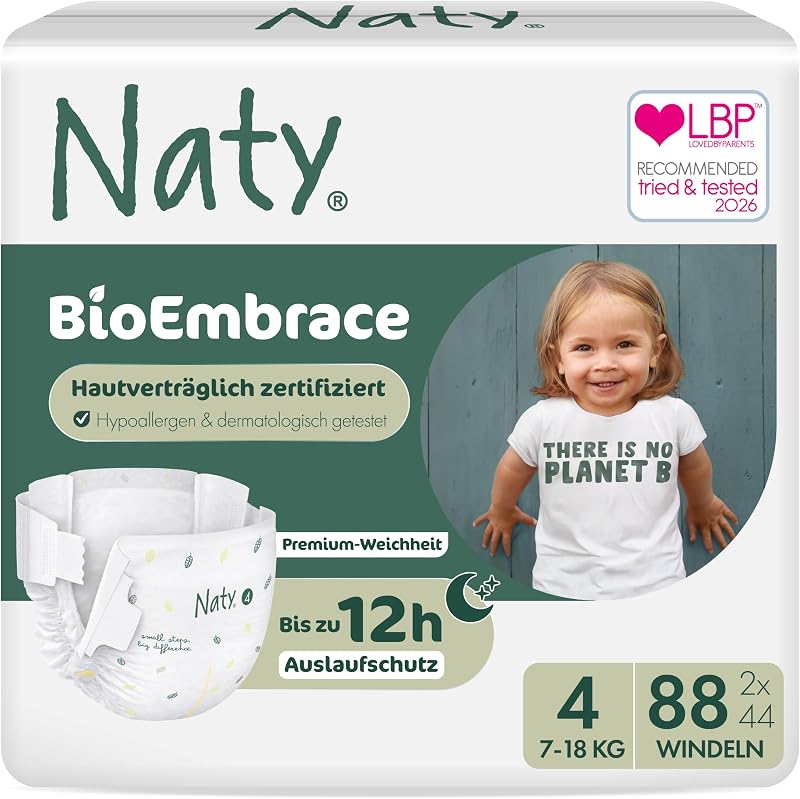 BioEmbrace Baby Windeln, Größe 4 (7–18 kg), 88 Stück