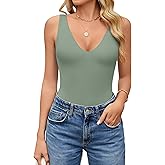 Avidlove Women's Sexy Plunge Deep V Neck Bodysuit Double Lined Sleeveless Thong Body Suit Leotard for Going Out Tank