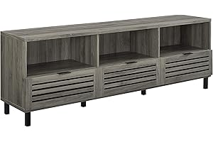 Walker Edison Modern Slatted Wood TV Stand for TV's up to 80" Universal TV Stand for Flat Screen Living Room Storage Cabinets and Shelves Entertainment Center, 70 Inch, Slate Grey