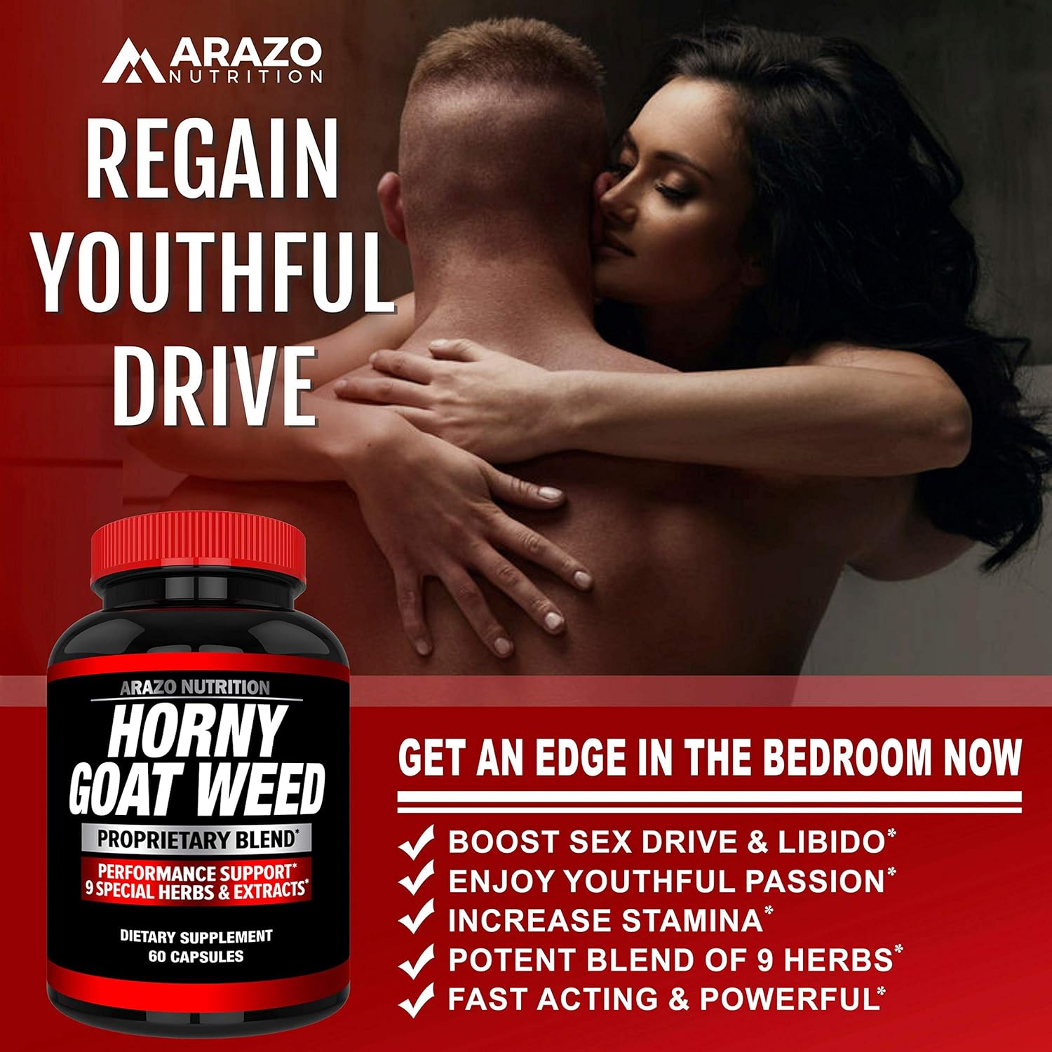 Premium Horny Goat Weed Extract with Maca Root, Ginseng, Muira Puama and L-Arginine - for Men and Women – 100% Pure Herbal Nutritional Supplement - Arazo USA: Health & Personal Care