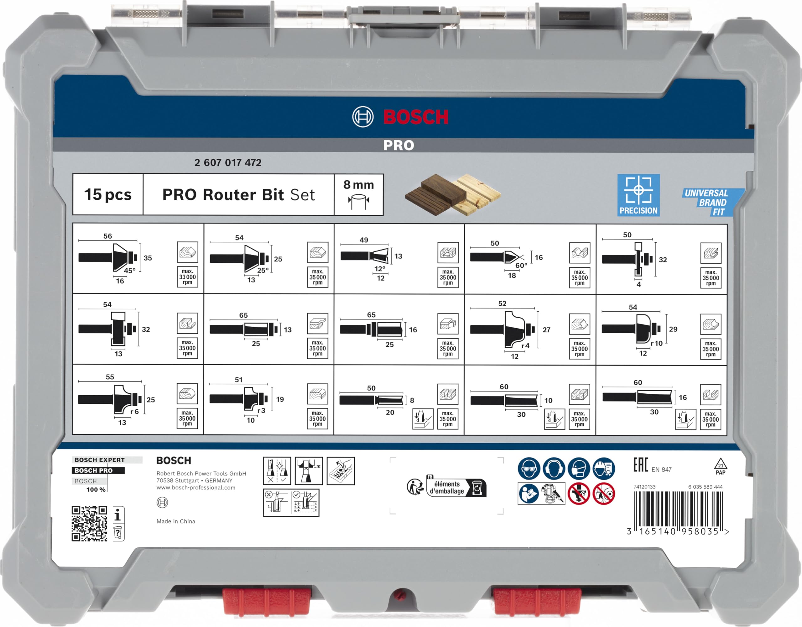 Bosch 15x PRO Fräser-Set gemischt (für Weichholz, Hartholz, Ø 13/16/13/35/25/16/32/32/27/29/19/25/8/10/16 mm, Professional Zubehör Handfräse, Kantenfräse) 4