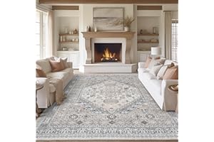 zesthome 8x10 Area Rugs for Living Room,Non-Slip Backing Washable Rugs,Vintage Large Area Rug，Stain Resistant Home Decor Rug (Beige,8'x10')
