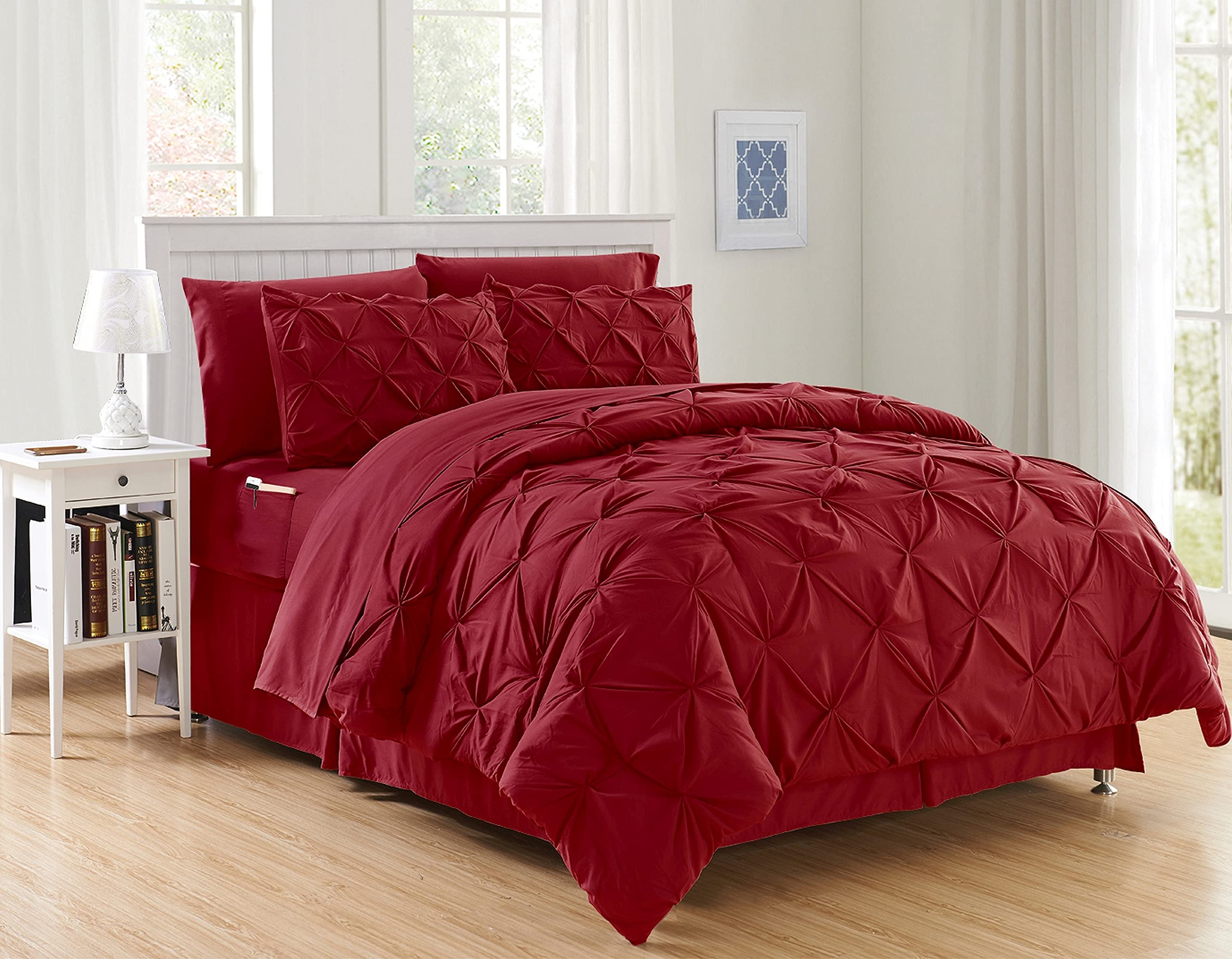 Elegant Comfort Luxury, Softest, Coziest 6-Piece Bed-in-a-Bag Comforter Set on Amazon Silky Soft Complete Set Includes Bed Sheet Set with Double Sided Storage Pockets, Twin/Twin XL, Burgundy Image