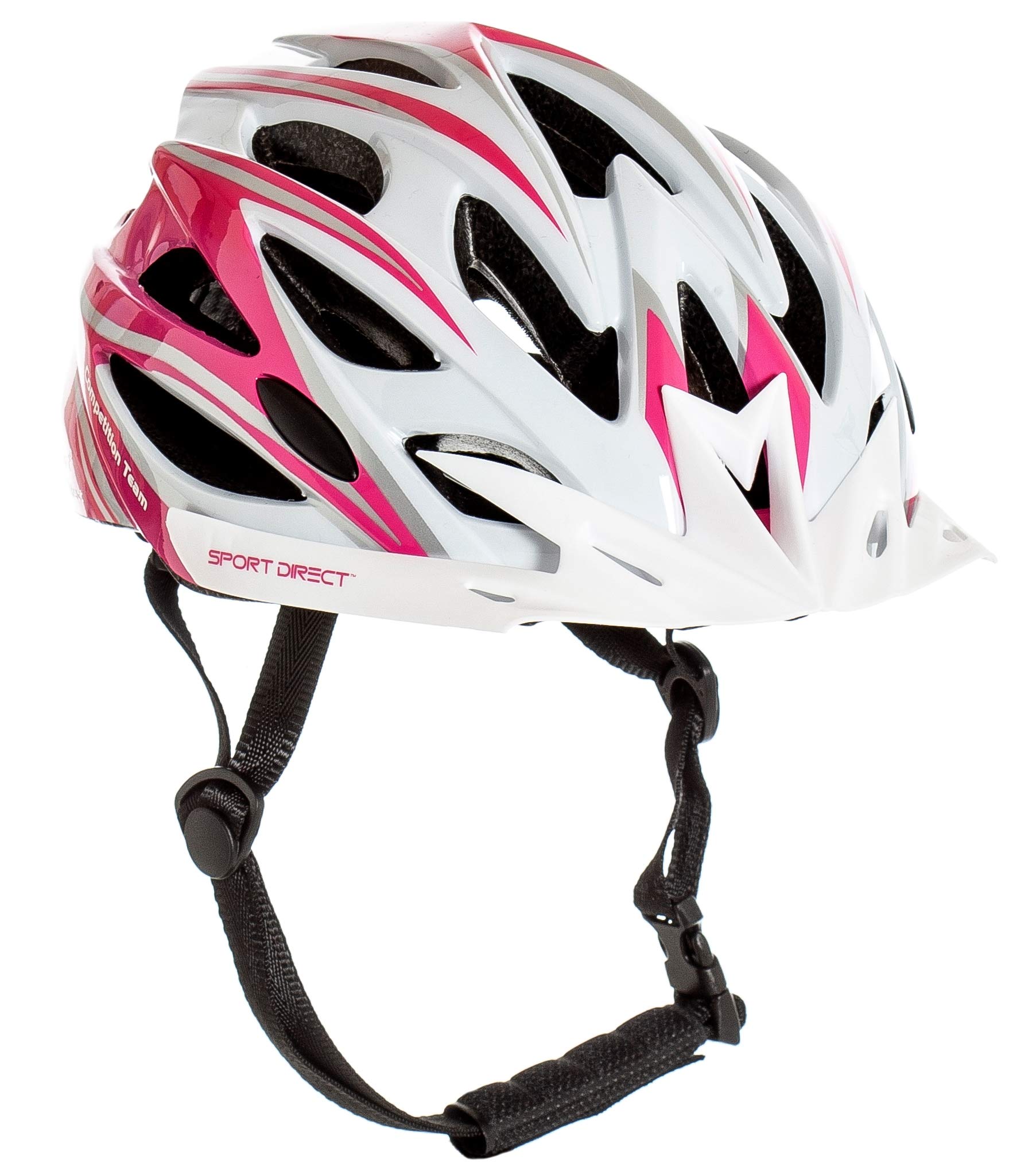 Sport Direct "Team Comp" 24 Vent Bicycle/Bike Helmet White/Pink 55-58cm CE EN1078:2012 A1:2012 * 3 Year Crash Guarantee