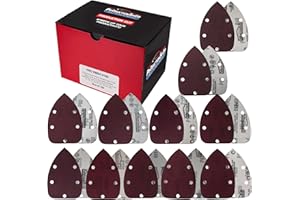 ProductionShop Premium 5-Hole Pattern Mouse Detail Sander Sandpaper Sheets, 100 Disc Variety Pack, Grits 40, 60, 80, 100, 150, 180, 220, 320, 400, 600, 800 - Hook & Loop Disc - Woodworking Furniture