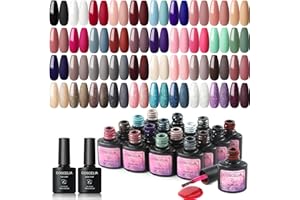 COSCELIA 40Pcs Gel Nail Polish Set with Top and Base Coat Starter Kit Fall Colors Glitter Pink Nude Red Gel Polish Set Nail Manicure Kit Gift for Women DIY at Home