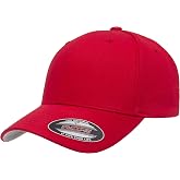 Flexfit Unisex Cotton Twill Fitted Baseball Cap, Red, Small-Medium | Hard Buckram, Structured, Closed Back, Silver Underbill