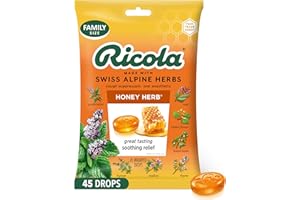 Ricola Honey Herb Cough Drops, 45 Count, Fair Trade Honey & Natural Menthol Cough Suppressant & Throat Relieving Drops, Great Tasting Relief for Coughs & Throat Irritation Symptoms