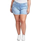 YMI Women's Plus Size Curvy Fit High Rise Jeans Shorts with Fray Hem