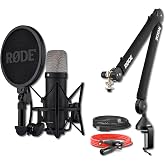 Rode NT1 5th Generation Condenser Microphone (Black) with Rode PSA1+ Broadcast Microphone Boom Arm and XLR Cable