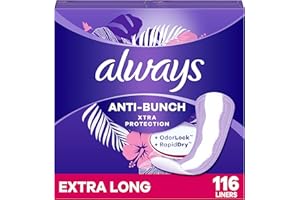 Always, Anti-Bunch Xtra Protection Daily Liners For Women, Extra Long Length, 116 Count Total Count (4 Packs of 29 Count)