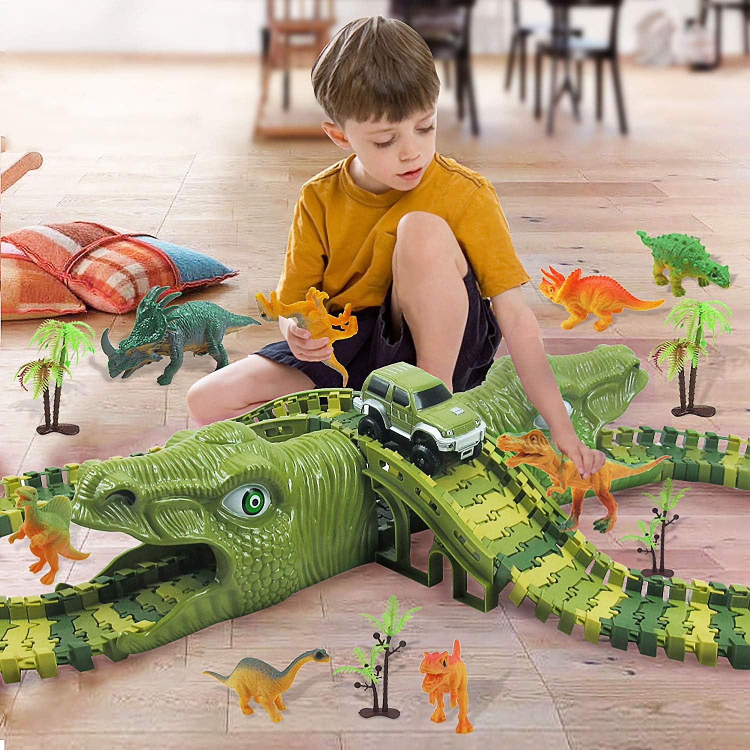 Mooklin Roam 153 Pieces Circuit Dinosaure Voiture Jouet Flexible Circuit De Voiture Jeu Educatif Creation Avec Sac Cadeau Pour Enfant Garcon Fille 3 4 5 6 Ans Voitures Et Voitures De Course