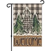 Welcome Winter Garden Flag Double Sided 12x18 Inch, Christmas Tree Outdoor Yard Decor for Holiday Season, Festive Front Porch Decoration