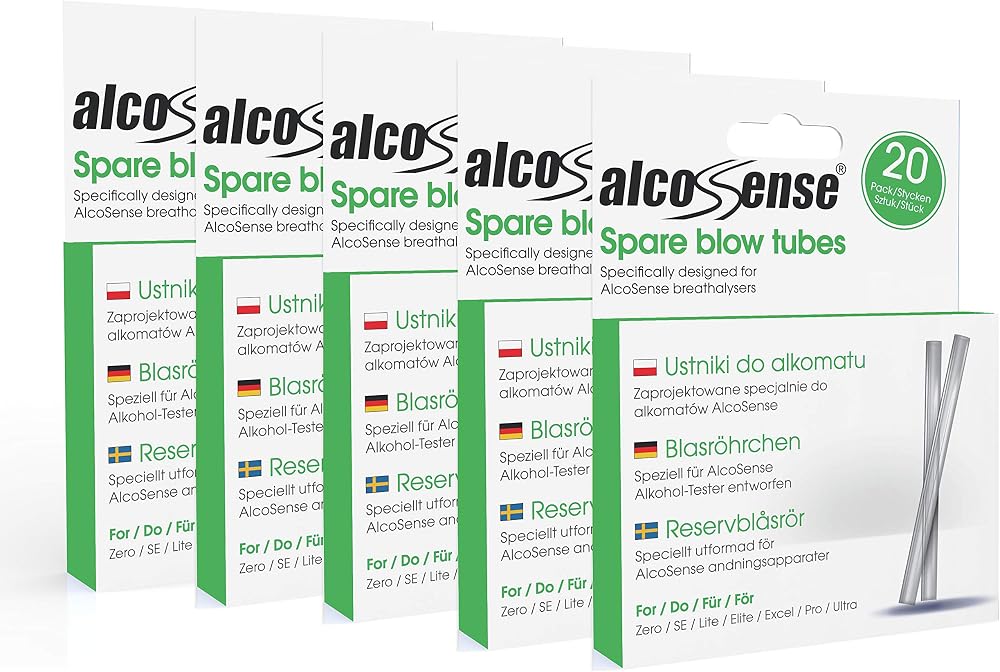AlcoSense Blow Tubes 5 Packs of 20 for Zero Lite Elite Excel Pro Ultra