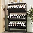 Shoe Storage Cabinet for Entryway with 3 Flip Drawers, Sturdy Wood Hidden Shoe Storage, Freestanding Narrow Slim Shoe Organizer for Front Door Entrance, Living Room, Hallway, Bedroom, Black