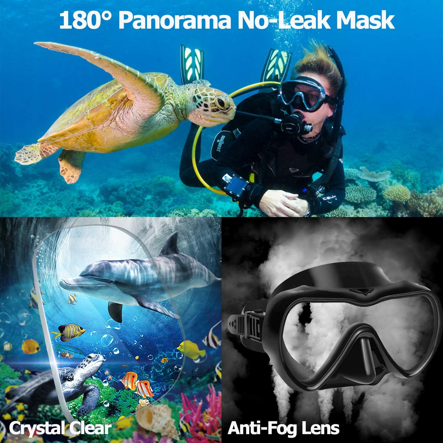 QTECLOR Snorkel Mask Set Snorkeling Gear–Dry Snorkel Set and Mask Kids Adults Anti Fog 180 Degree Seaview with Mesh Bag, Scuba Diving Swimming Training Equipment Youth Junior Men Womens : Sports & Outdoors