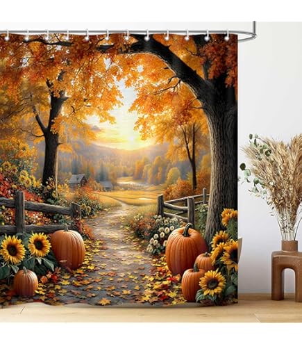 Duschvorhang 'Happy Thanksgiving' – Herbstdesign Mit Kürbissen, 183x183 Cm, Wasserdicht Duschvorhang 'Happy Thanksgiving' – Herbstdesign Mit Kürbissen, 183x183 Cm, Wasserdicht