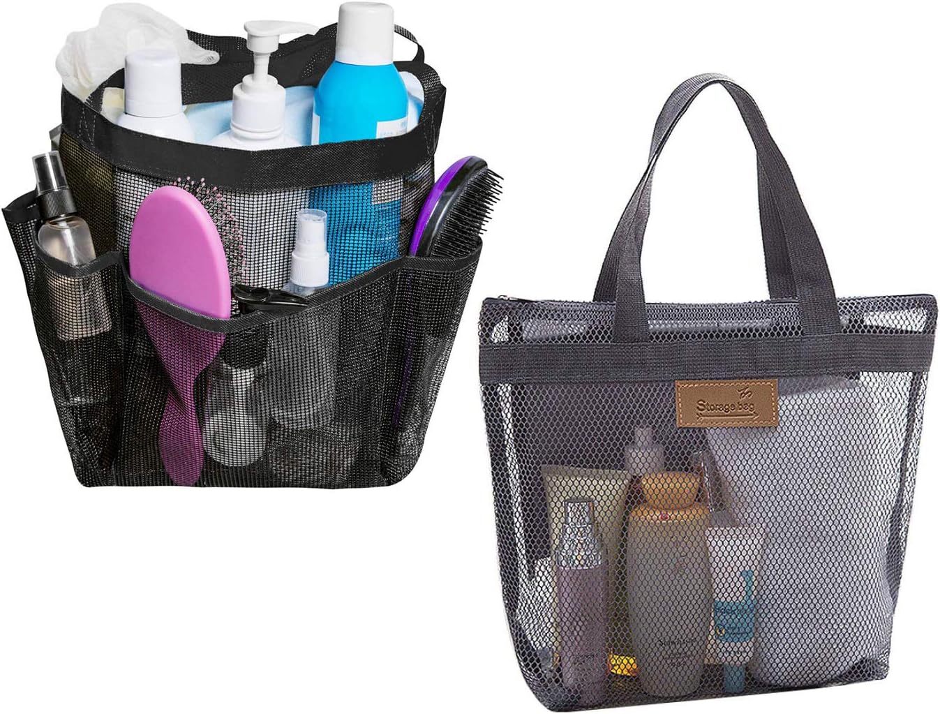 2 Pack Mesh Shower Caddy Shower Tote Bag with 8 Mesh Storage Pockets Shower Caddy Bag Bath Organizer for College dorms Gym Shower Swimming Travel and Daily (Black)