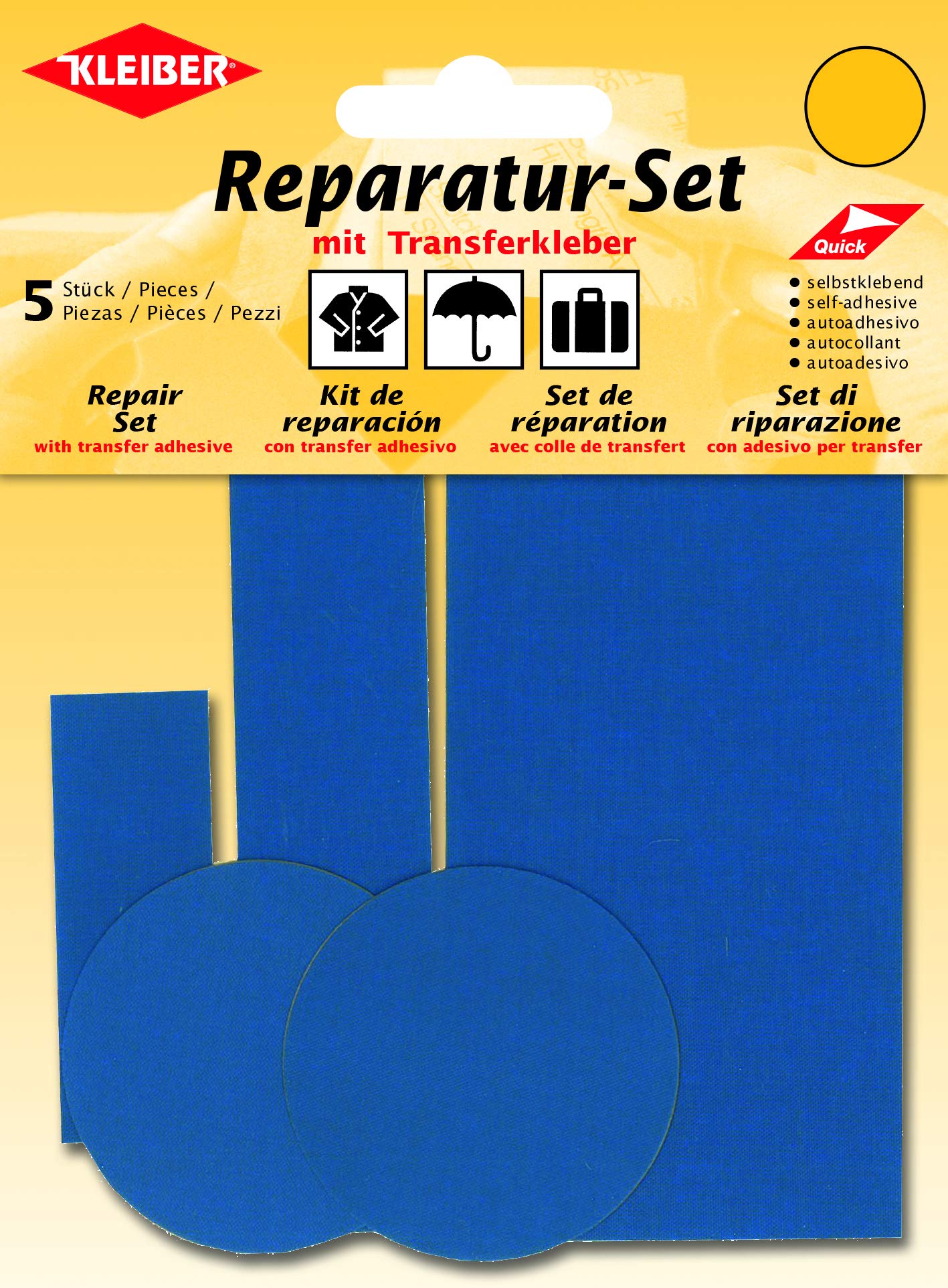 Kleiber 5-Piece Self Adhesive Nylon Clothing Repair Patch Set, Blue