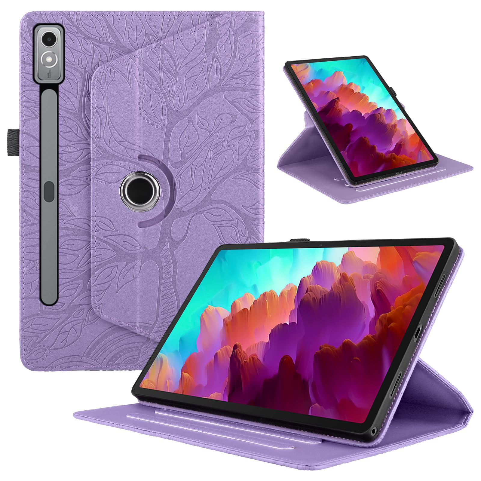 TEDTIKJT Rotating Case Compatible with Lenovo Xiaoxin Pad Pro/Lenovo Tab P12 12.7 Inch 2023 Flip PU Leather 360 Degree Rotating Stand Protective Cover with Support Function Tablet Case, Purple