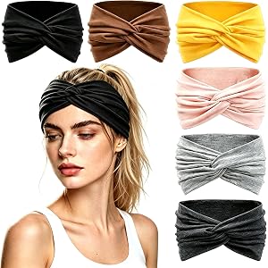 Women's Turban Headband – Loose Breathable Sweat-Absorbent Elastic Hair Wrap, Vintage Wide Knotted Headband for Yoga Fitness