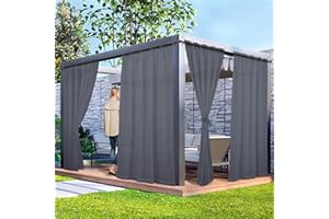 Laseniewa 2 Panels Outdoor Sheer Curtains for Patio, Non-See-Through Gray Privacy Curtains for Patio Waterproof, Indoor Outdoor Drapes for Gazebo Pergola Balcony Pool Spa, 52 x 84 inch