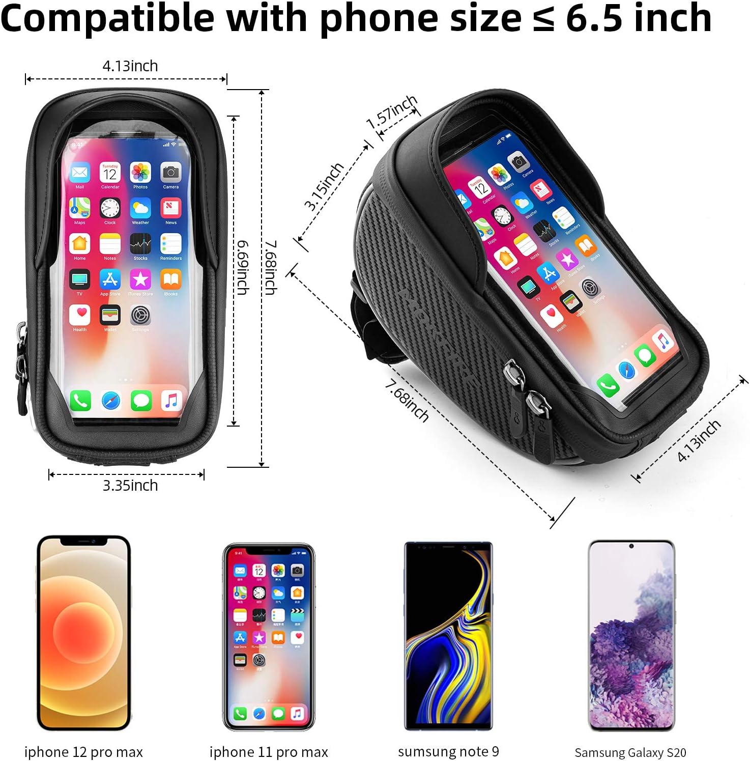 MOKFIRE Bike Phone Holder Bag Bicycle Phone Mount Waterproof Bag Bike Cell Phone Case Handlebar Bag Cycling Phone Pouch Front Frame Bag with TPU Touchscreen for iPhone xs Plus 11 12 pro max Below 6.5" : Sports & Outdoors