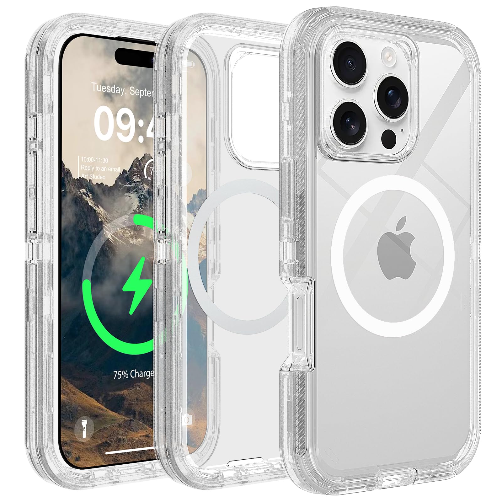 Photo 1 of TUTUKII for iPhone 16 Pro Max Clear Case, Compatible with MagSafe, Anti-Yellowing, Shockproof, Dropproof, Heavy Duty Protection, Triple Layer Magnetic Phone Case Cover, 6.9", Clear