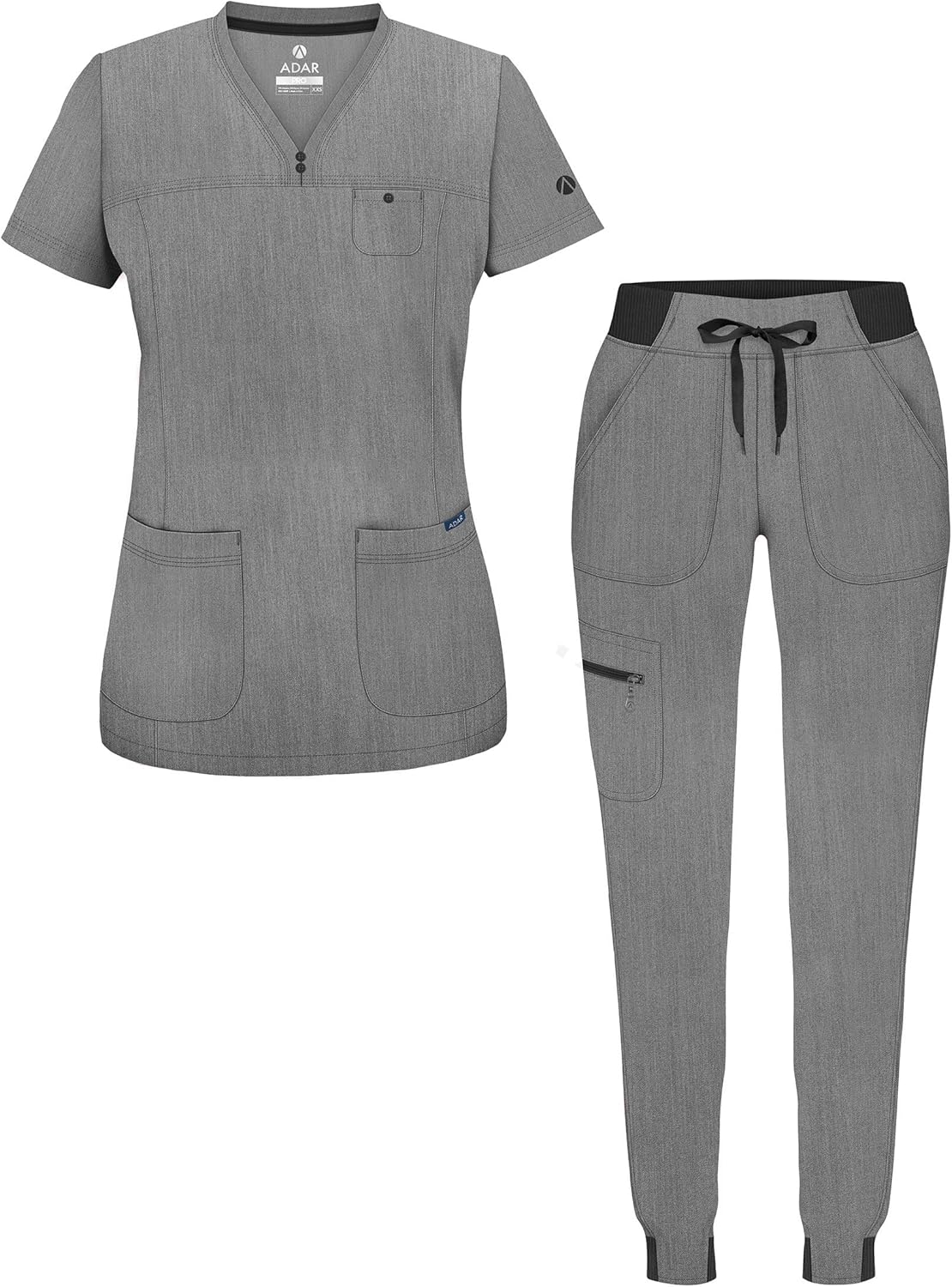 Adar Pro Movement Booster Scrub Set for Women - Sweetheart V-Neck Scrub Top & Yoga Jogger Scrub Pants: Clothing