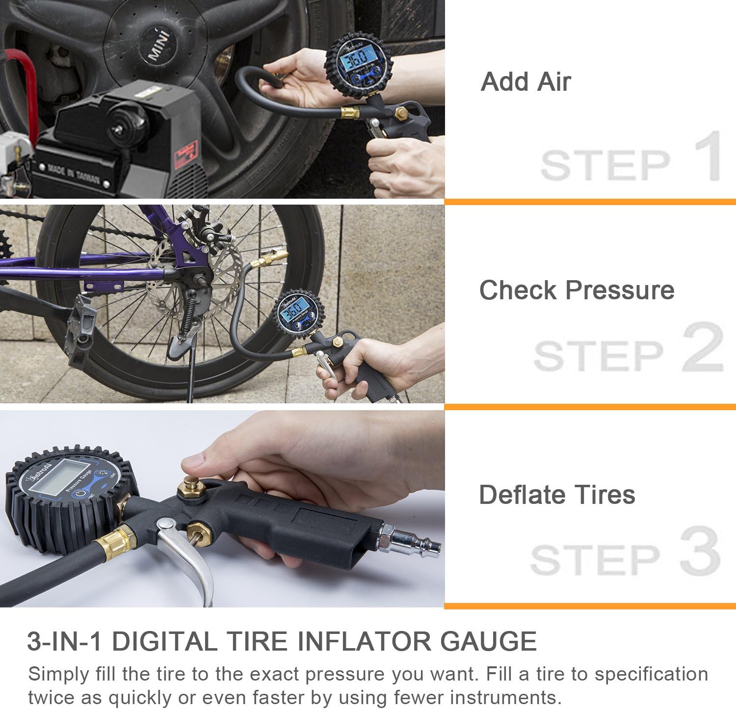 AstroAI Digital Tire Inflator with Pressure Gauge, 250 PSI Air Chuck and Compressor Accessories Heavy Duty with Rubber Hose and Quick Connect Coupler for 0.1 Display Resolution: Automotive