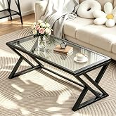 Wolawu Coffee Table Black Glass Coffee Table for Living Room,Modern Rectangular Center Table with Sturdy Metal Frame,Tempered Glass Table Tea Tables for Bedroom Home Office