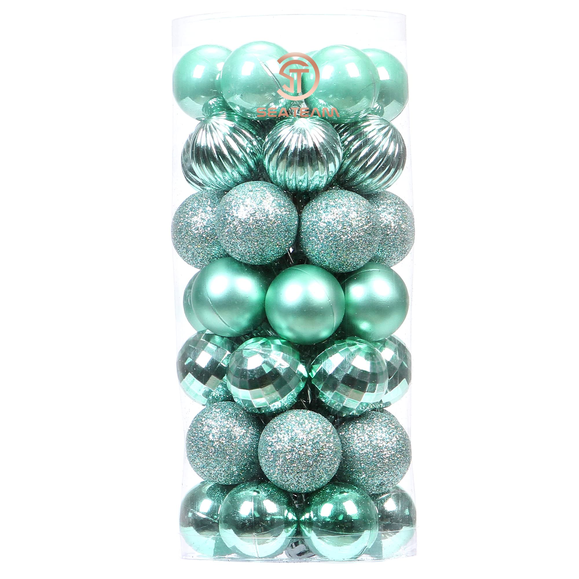 Sea Team 46-Pack Christmas Ball Ornaments with Strings, 30mm/1.18" Mini Size Baubles, Shatterproof Plastic Christmas Bulbs, Hanging Decorations for Xmas Tree, Holiday, Wedding, Party, Mint