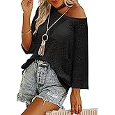 Zeagoo Women's 2026 Spring Summer Crochet Top Hollow Out 3/4 Sleeve Sweater Off Shoulder Beach Knit Coverup