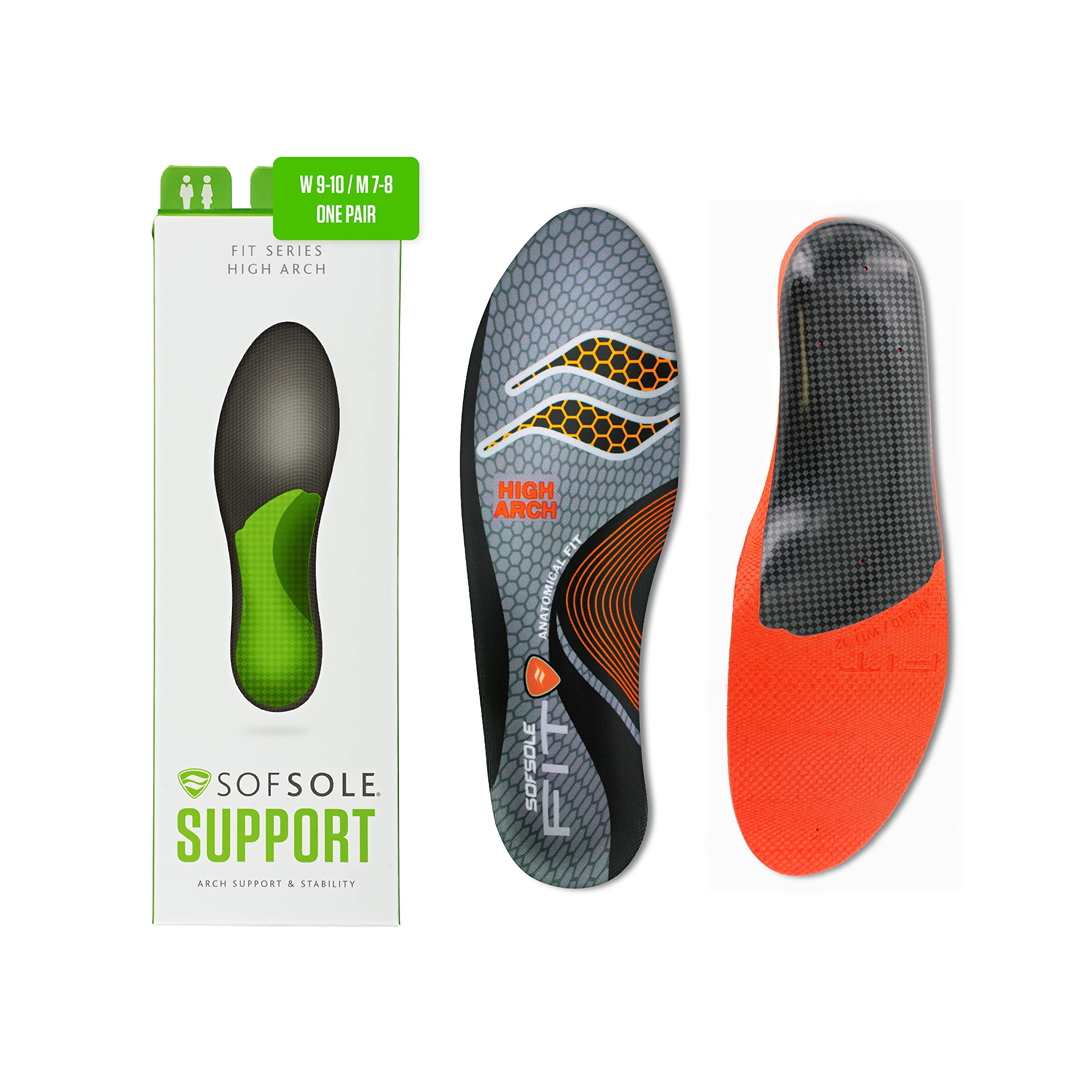 Sof Sole Men’s High Arch Unisex FIT Support Insoles, Grey, Women’s 15-16/Men’s 13-14