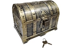 HOPELJ Kids Pirate Treasure Chest, Vintage Bronze Coating Chest with Lock and Key for Hunting Games,Teacher's Favorite Small Box Prizes