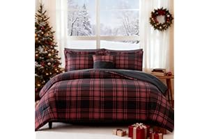 MaiRêve Queen Comforter Set, Classic Red Black Plaid Bedding Set 7 Pieces, Farmhouse Lightweight All Season Bed in a Bag with Sheets, Pillowcases & Shams