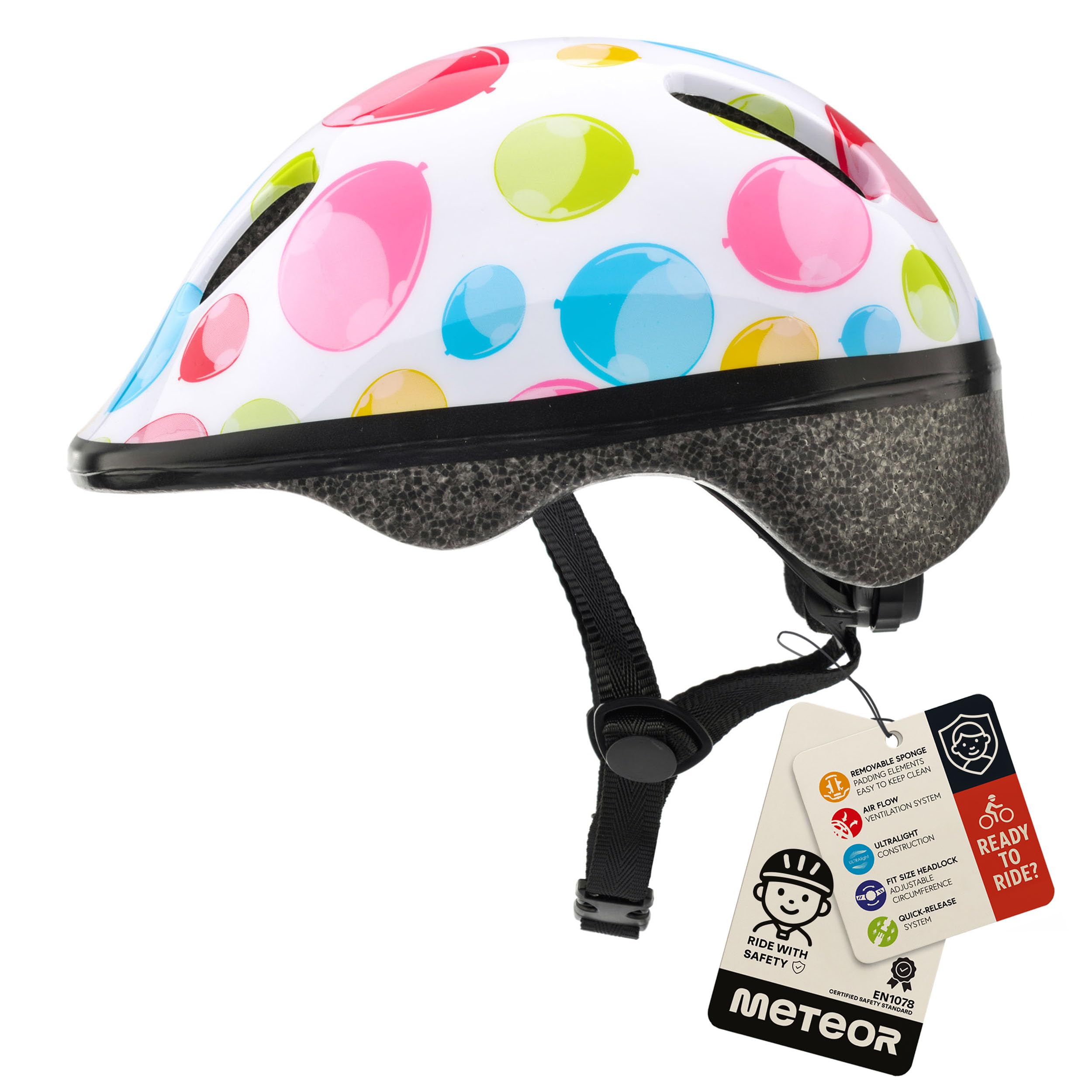 Bike Helmet For Baby, Kids, Boys, Girls - Cycling Safety Small Sizes Child MTB Bike Bicycle Skateboard Scooter Lightweight Adjustable Breathable - MV6-2 - Size: S S 48-52 cm - Motif : Colour dots