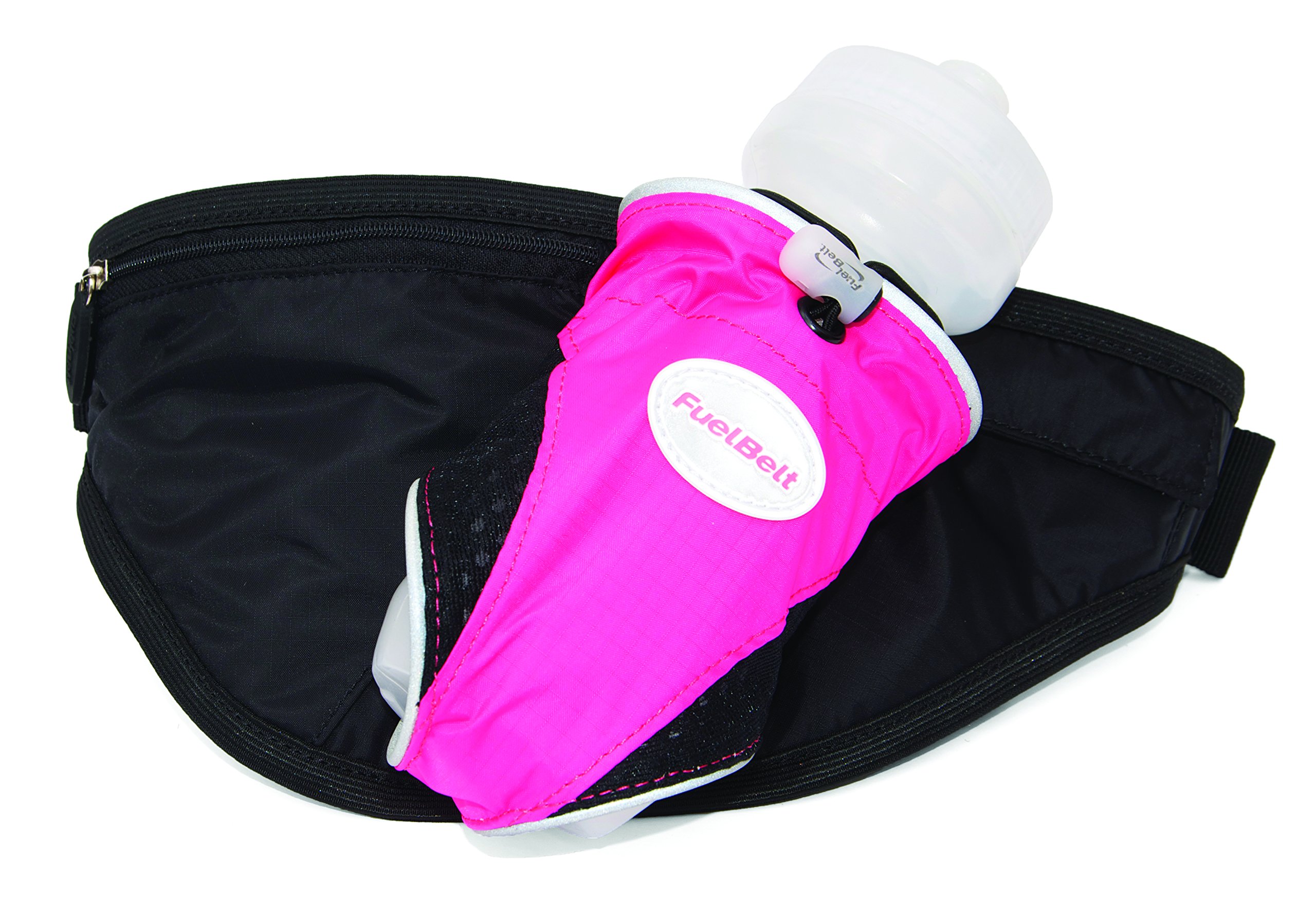 Fuelbelt Crush Reflective Water Bottle Carrier, Velcro Strap To Fit Any Size, Pouch To Carry Valuables, 600ml, Hibiscus/Black